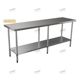 Commercial Stainless Steel Narrow Flat Bench, 2400x400 x 900mm High