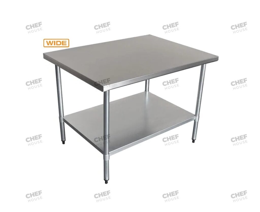 Commercial Stainless Steel Wide Flat Bench, 1200x800 x 900mm High