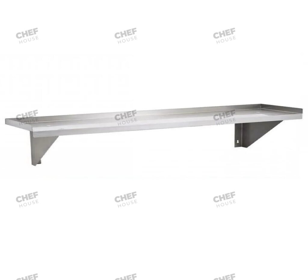 Stainless Steel Solid/Flat Wall Shelf, 1800x300mm Deep w/ Side Walls
