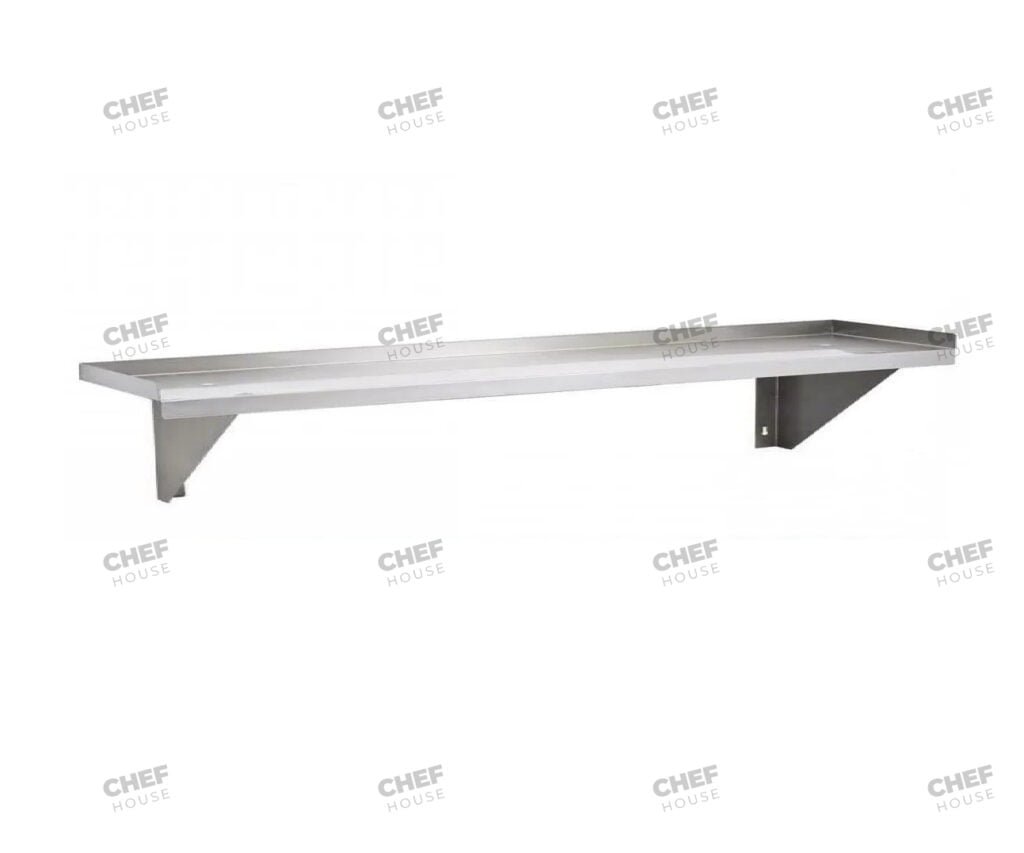 Stainless Steel Solid/Flat Wall Shelf, 2300x300mm Deep w/ Side Walls