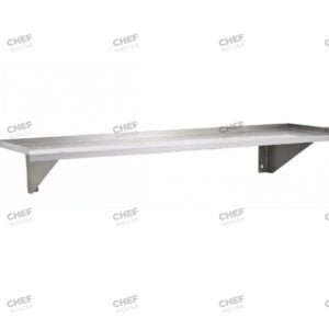 Stainless Steel Solid/Flat Wall Shelf, 2400x300mm Deep w/ Side Walls