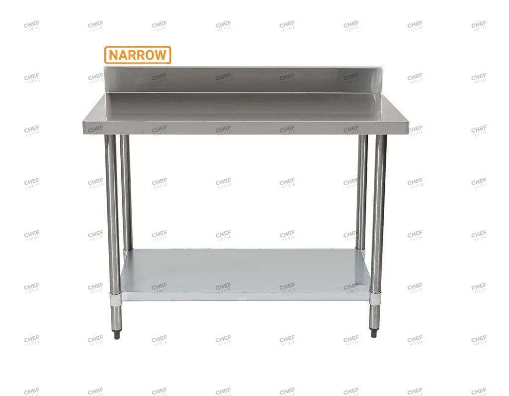 Commercial Stainless Steel Narrow Splashback Bench, 1200x400 x 900mm High