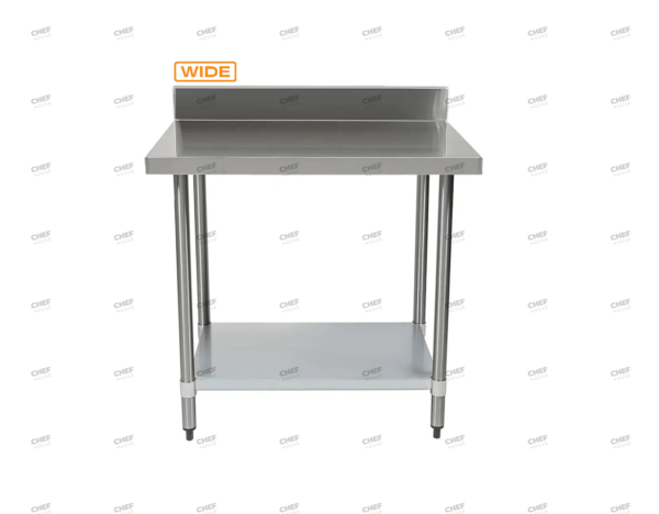 Commercial Stainless Steel Wide Splashback Bench, 1200x800 x 900mm High