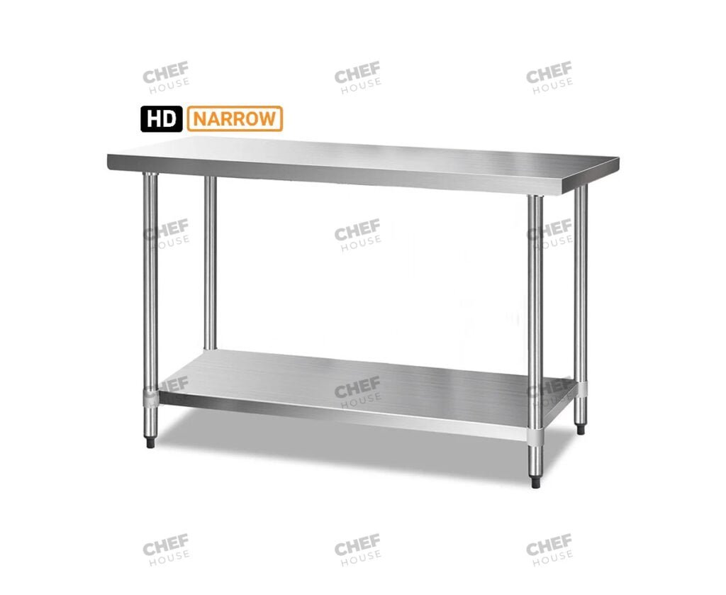 Commercial Stainless Steel Narrow Flat Bench, 1500x450 x 900mm High
