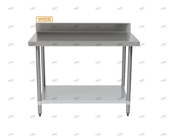 Commercial Stainless Steel Wide Splashback Bench, 1500x800 x 900mm High