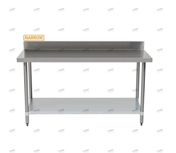 Commercial Stainless Steel Narrow Splashback Bench, 1800x400 x 900mm High