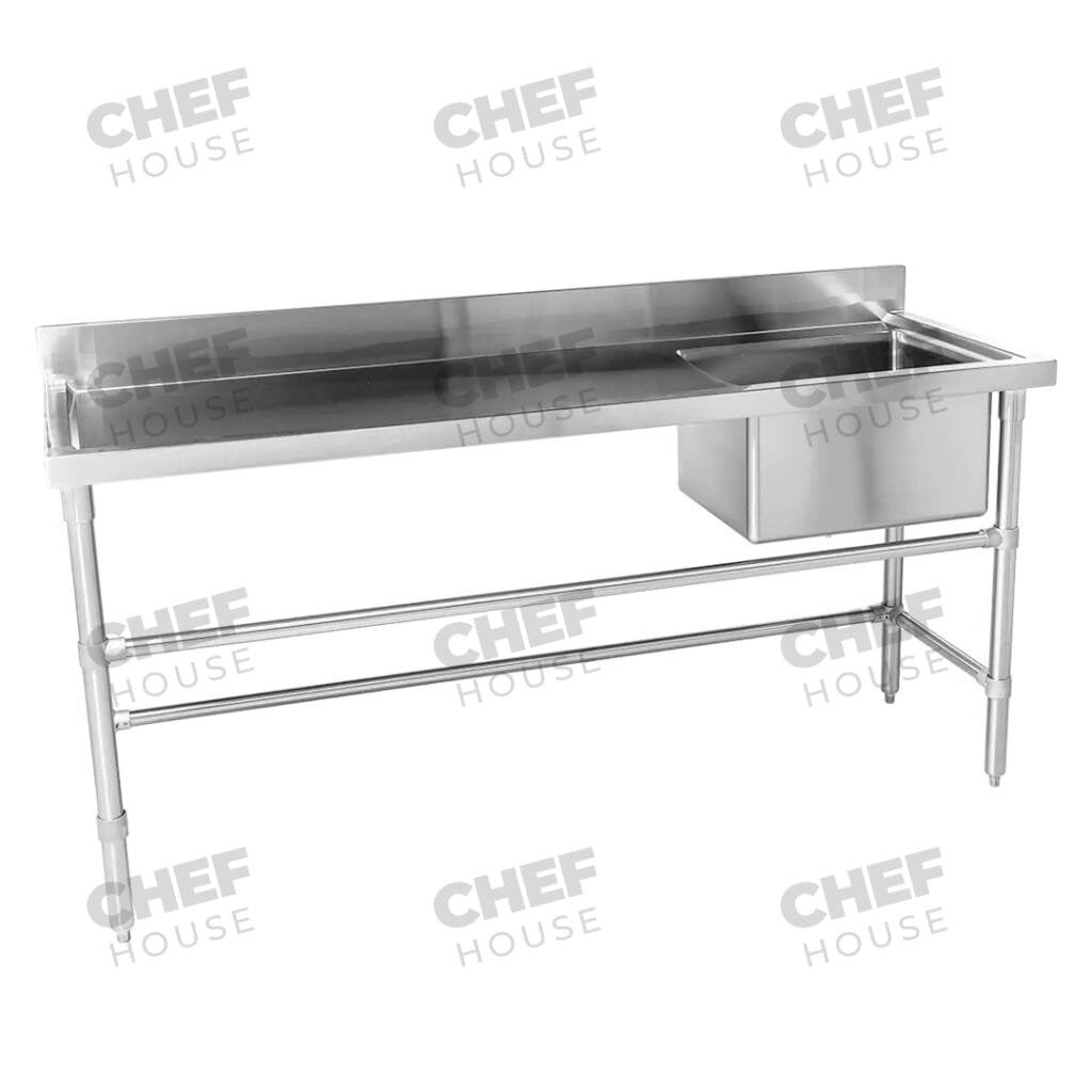 Single Right Bowl Stainless Steel Sink Bench, 1800x600 x 900mm high