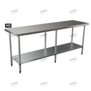 Commercial Stainless Steel Flat Bench, 2134x610 x 900mm High