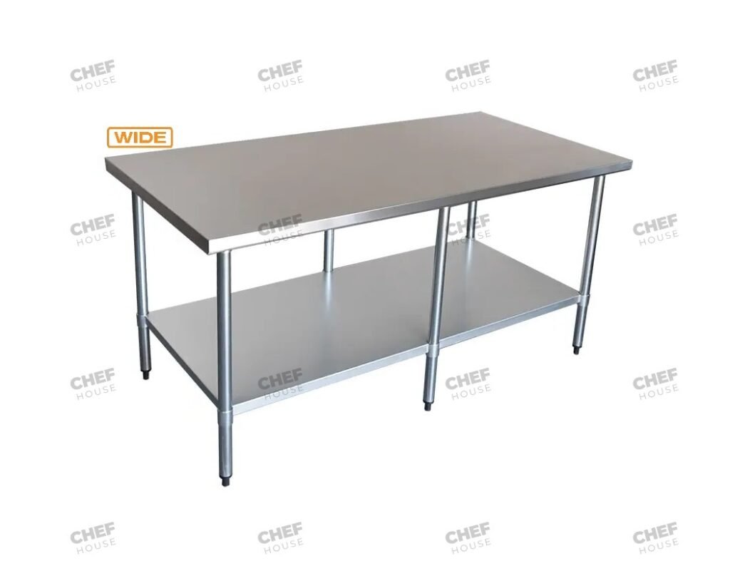 Commercial Stainless Steel Wide Flat Bench, 800x2100 x 900mm High