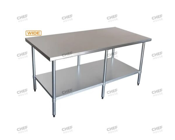 Commercial Stainless Steel Wide Flat Bench, 2100x800 x 900mm High