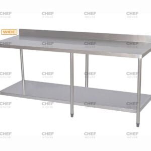 Commercial Stainless Steel Wide Splashback Bench, 2100x800 x 900mm High