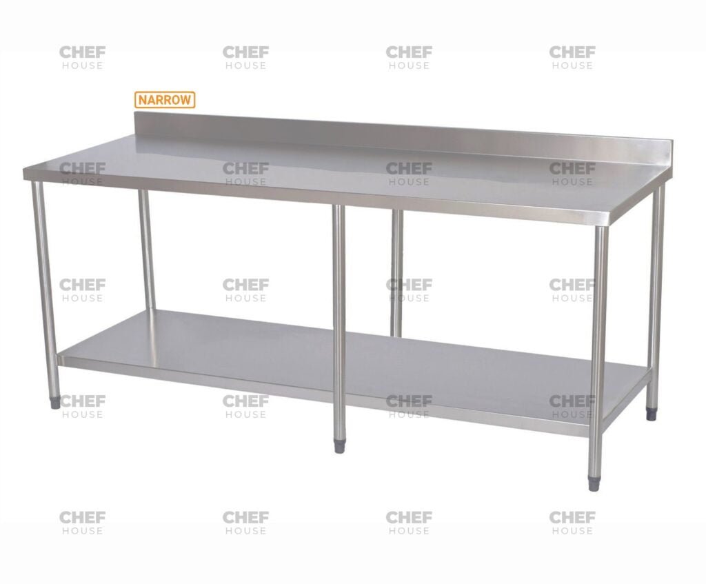 Commercial Stainless Steel Narrow Splashback Bench, 2400x400 x 900mm High