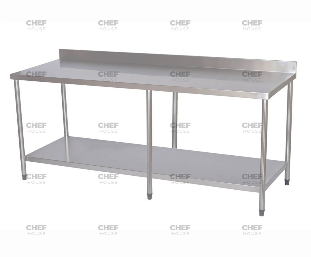 Commercial Stainless Steel Splashback Bench, 2400x600 x 900mm High