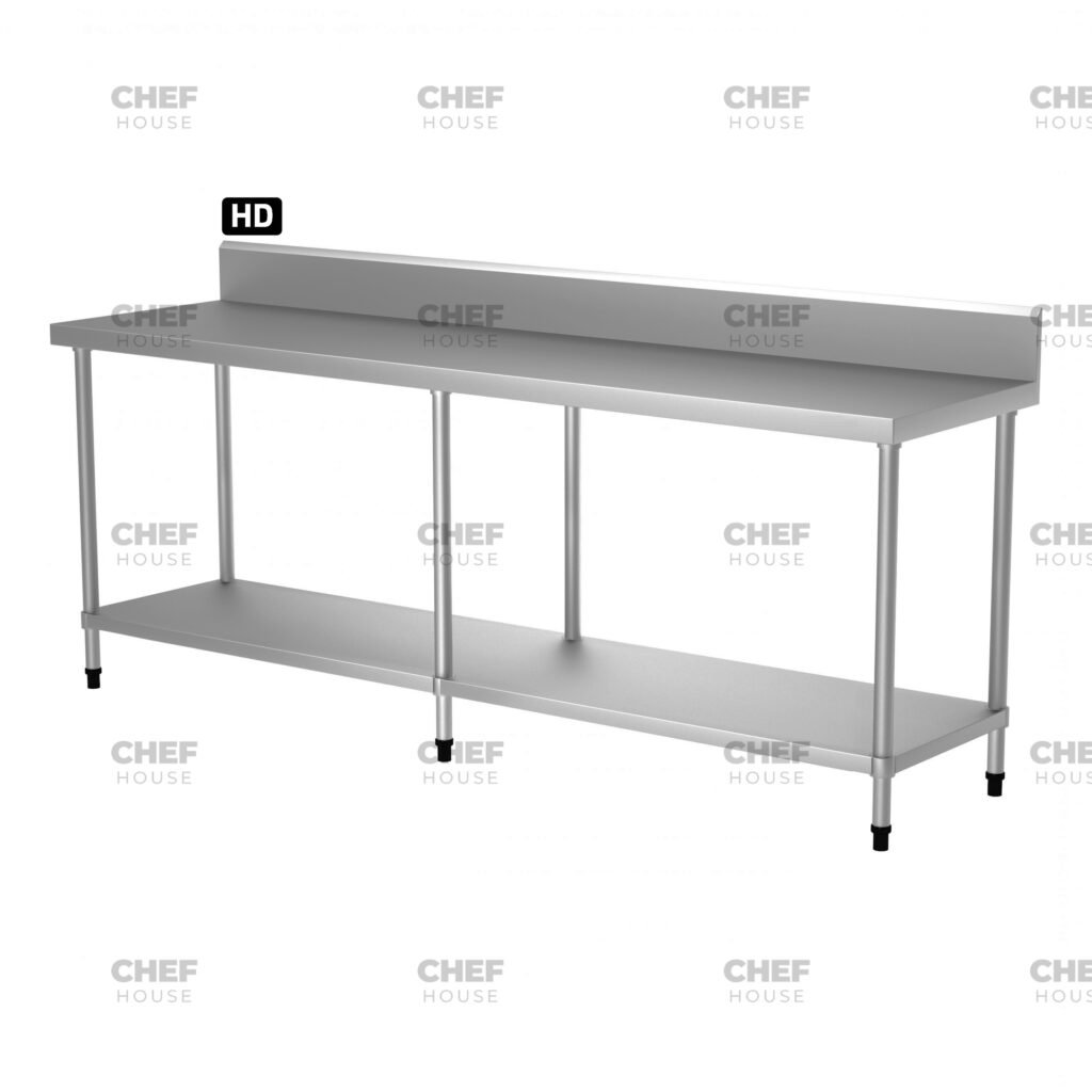 Commercial Stainless Steel Splashback Bench, 2400x700 x 900mm High