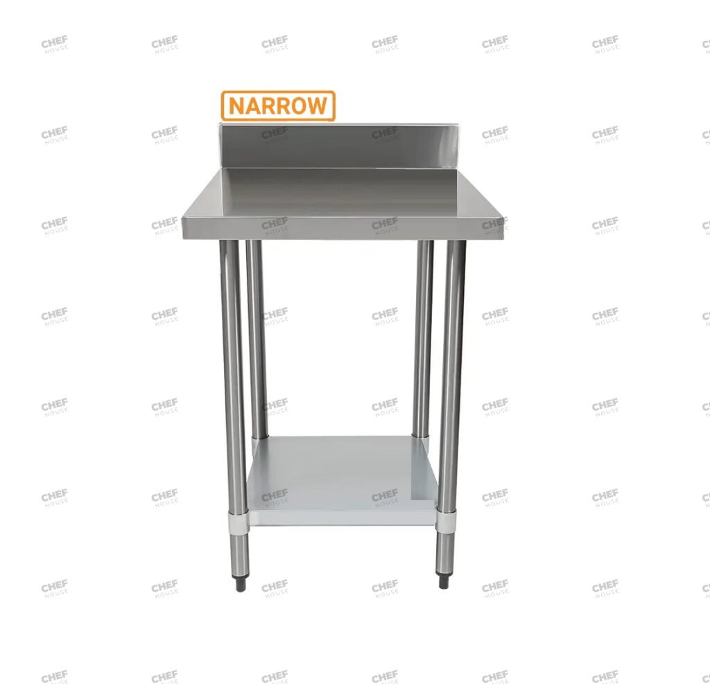 Commercial Stainless Steel Narrow Splashback Bench, 600x400 x 900mm High