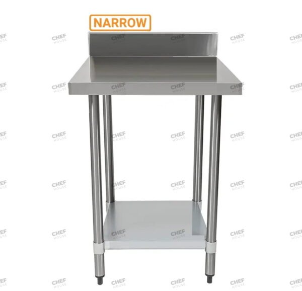 Commercial Stainless Steel Narrow Splashback Bench, 600x400 x 900mm High