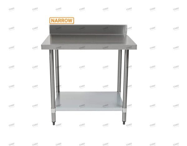 Commercial Stainless Steel Narrow Splashback Bench, 900x400 x 900mm High