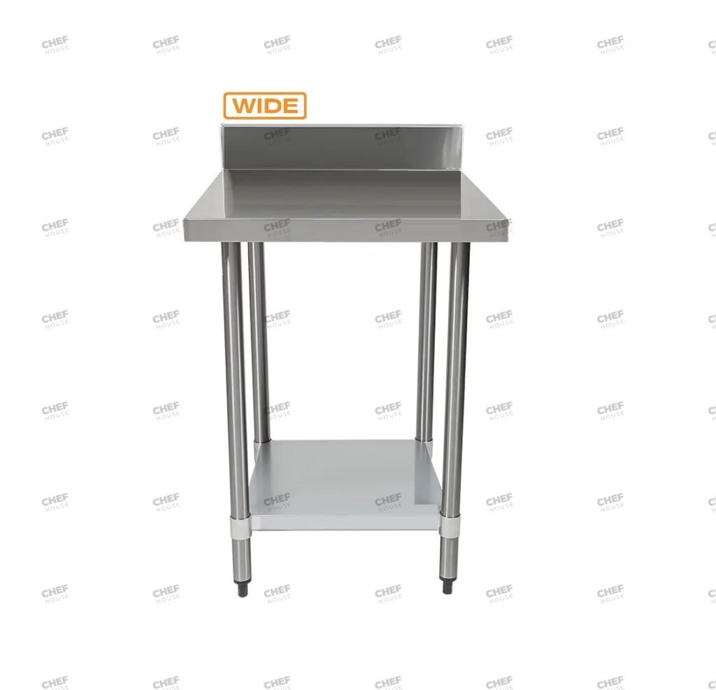 Commercial Stainless Steel Wide Splashback Bench, 900x800 x 900mm High