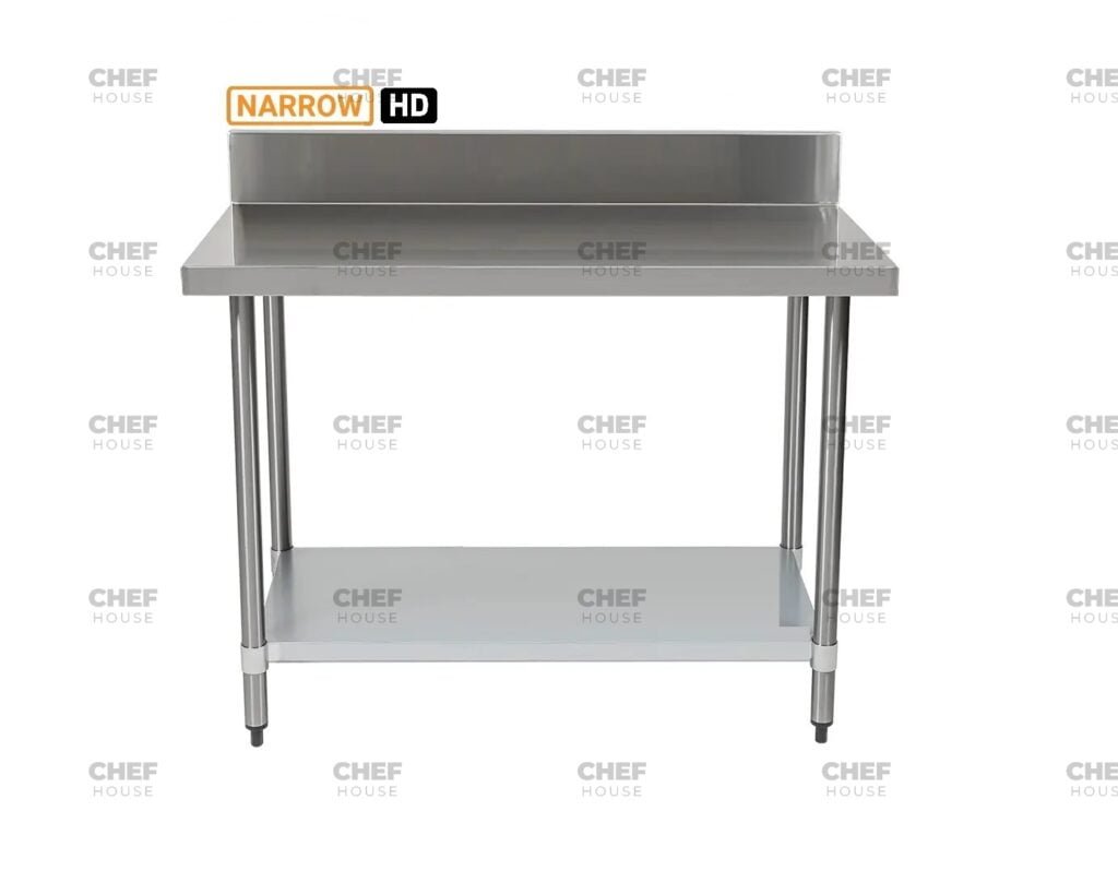 Commercial Stainless Steel Narrow Splashback Bench, 1200x450 x 900mm High