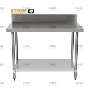 Commercial Stainless Steel Narrow Splashback Bench, 1200x450 x 900mm High