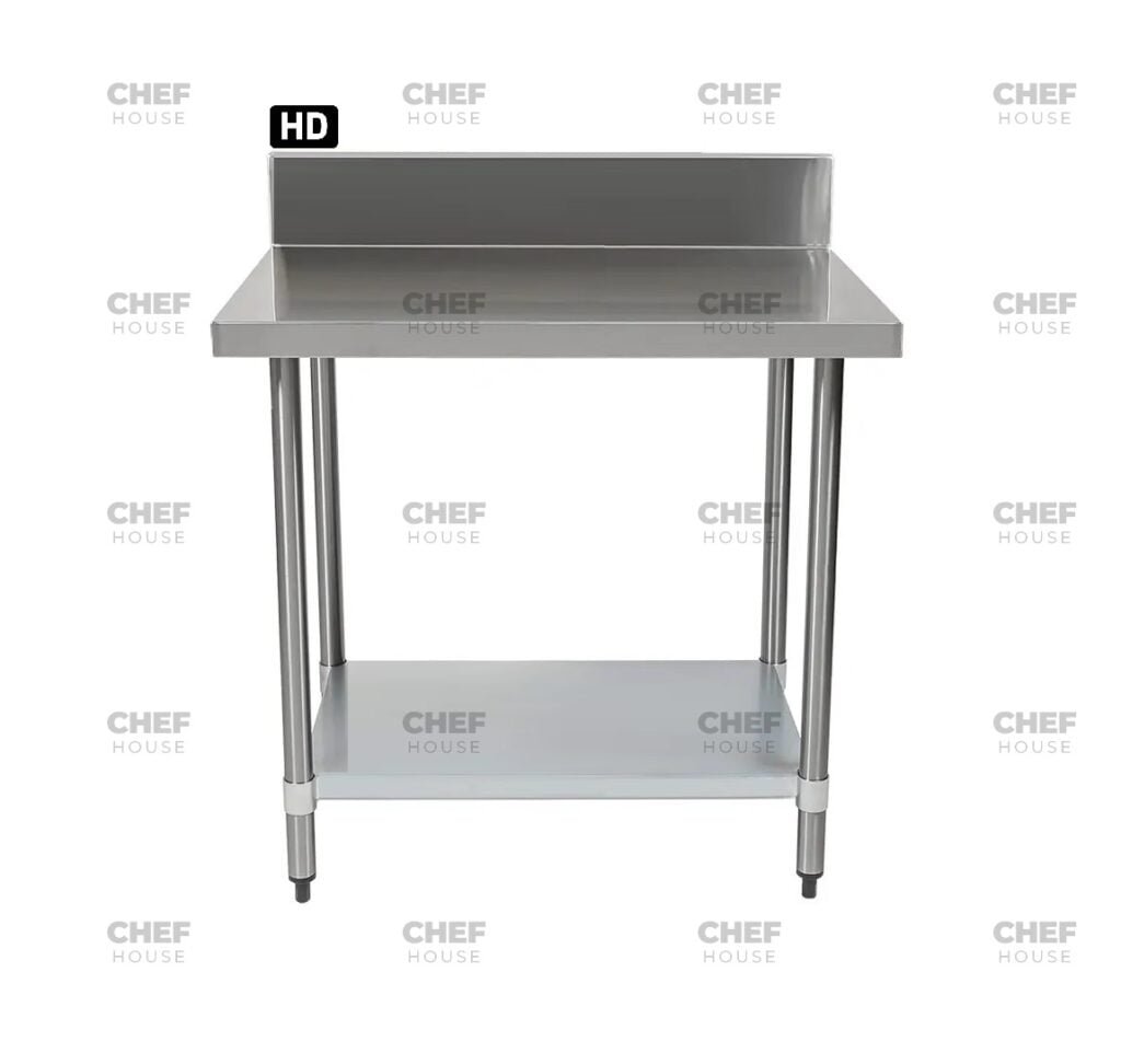 Commercial Stainless Steel Splashback Bench, 1200x700 x 900mm High