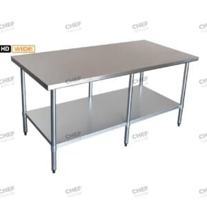 Commercial Stainless Steel Wide Flat Bench, 1829x915 x 900mm High
