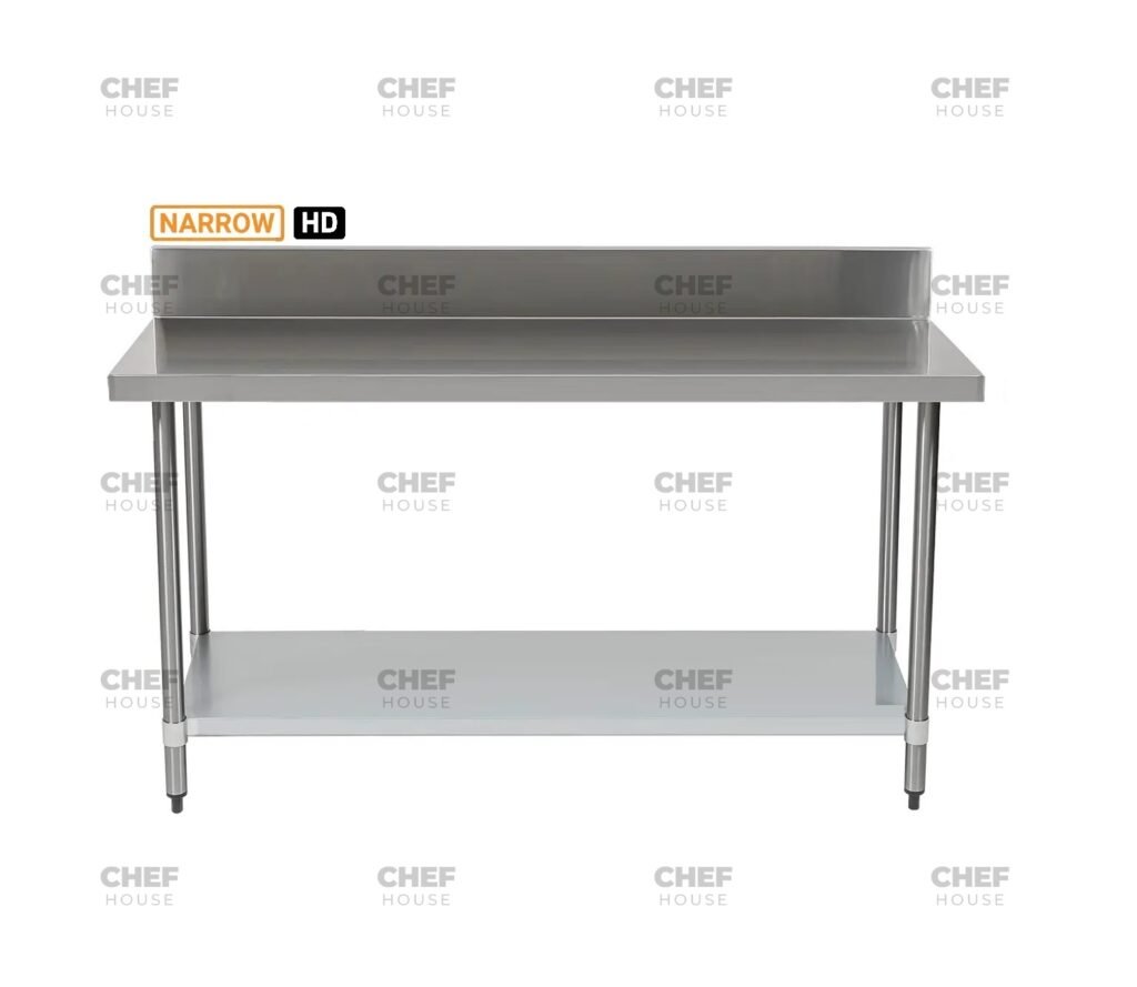 Commercial Stainless Steel Narrow Splashback Bench, 1800x450 x 900mm High