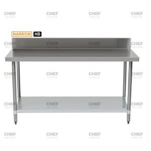 Commercial Stainless Steel Narrow Splashback Bench, 1800x450 x 900mm High