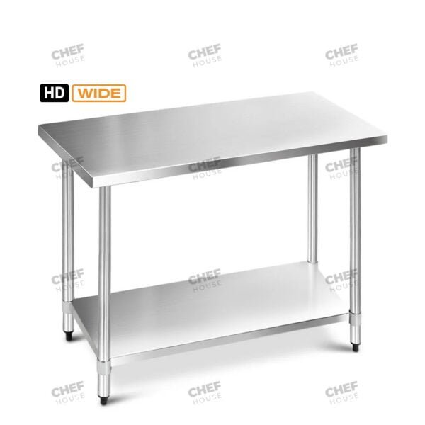 Commercial Stainless Steel Wide Flat Bench, 450x800 x 900mm High