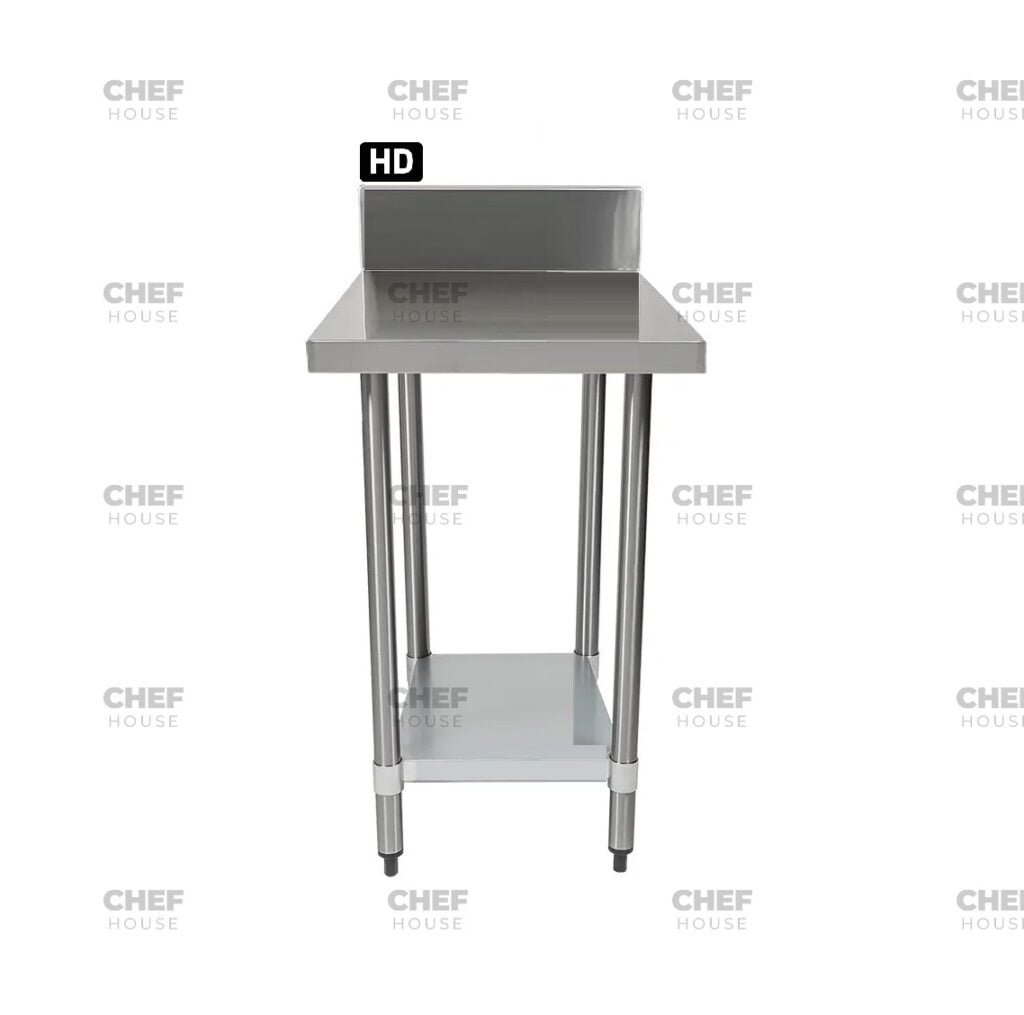 Commercial Stainless Steel Splashback Bench, 600x700 x 900mm High