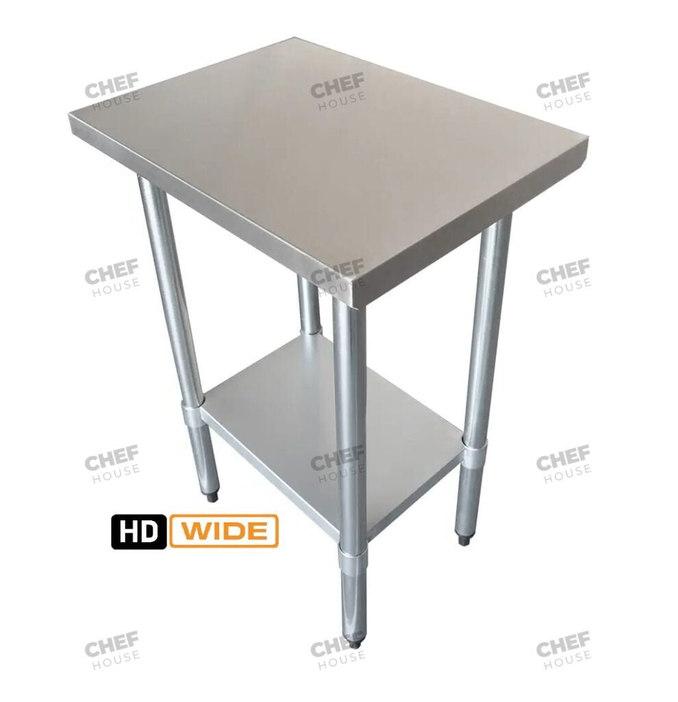 Commercial Stainless Steel Wide Flat Bench, 610x900 x 900mm High
