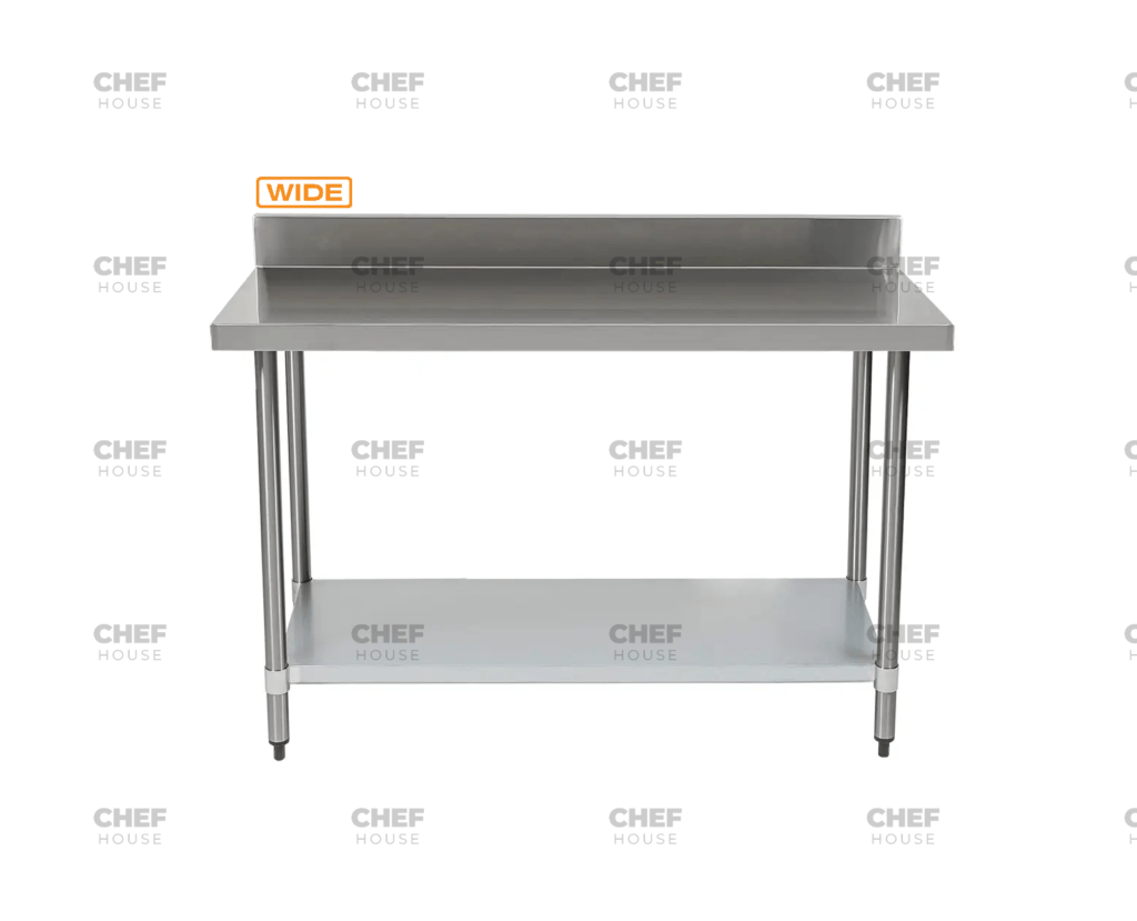 Commercial Stainless Steel Wide Splashback Bench, 1800x800 x 900mm High