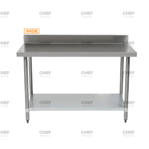 Commercial Stainless Steel Wide Splashback Bench, 1800x800 x 900mm High