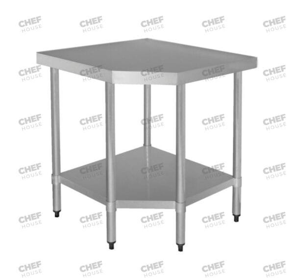Commercial Stainless Steel Pentagon Corner 900mm Flat Bench, 762x762 x 900mm High