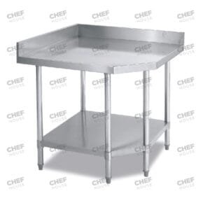 Commercial Stainless Steel Pentagon Corner 900mm Splashback Bench, 610x610 x 900mm High