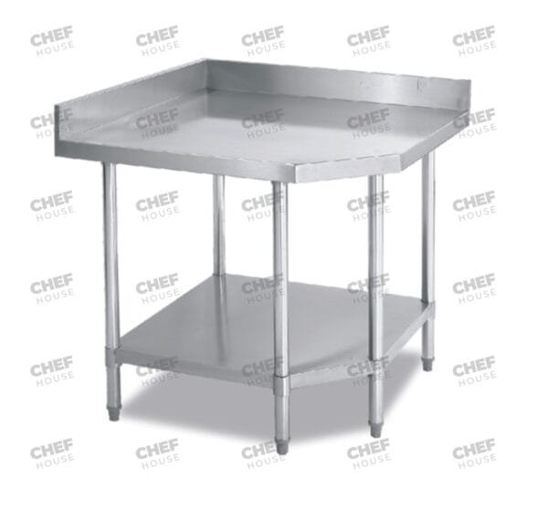 Commercial Stainless Steel Pentagon Corner 1000mm Splashback Bench, 762x762 x 900mm High