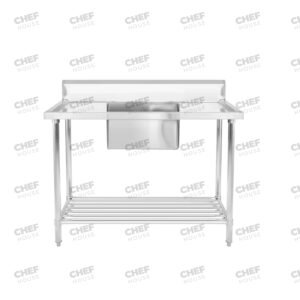 Single Middle/Centre Bowl Stainless Steel Catering Sink Bench, 1200x600 x 900mm high