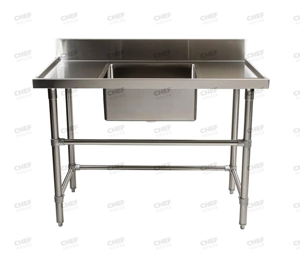 Single Middle/Centre Bowl Stainless Steel Catering Sink Bench, 1200x600 x 900mm high
