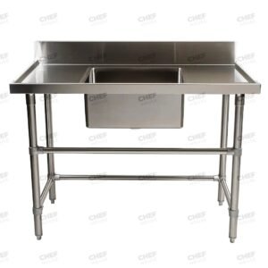 Single Middle/Centre Bowl Stainless Steel Catering Sink Bench, 1200x600 x 900mm high