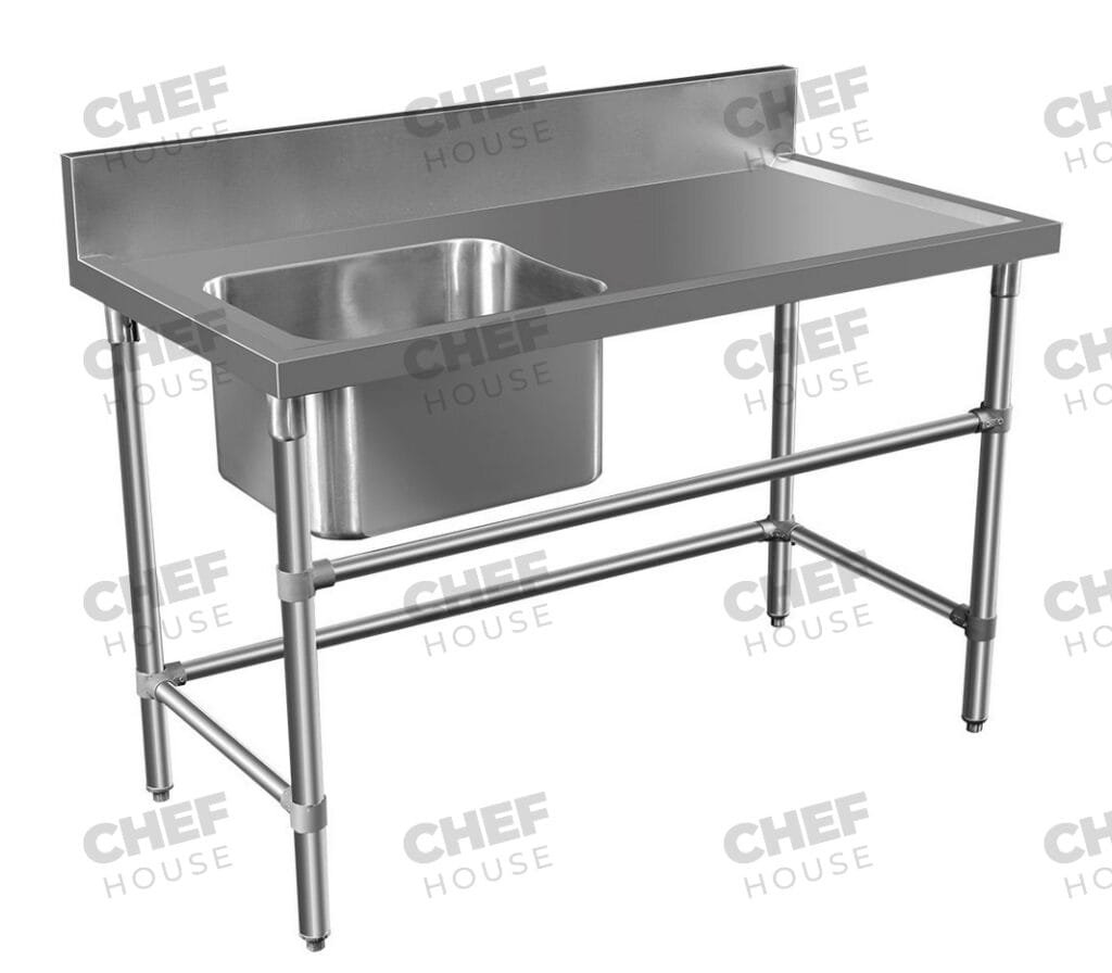 Single Left Bowl Stainless Steel Sink Bench, 1200x610 x 900mm high