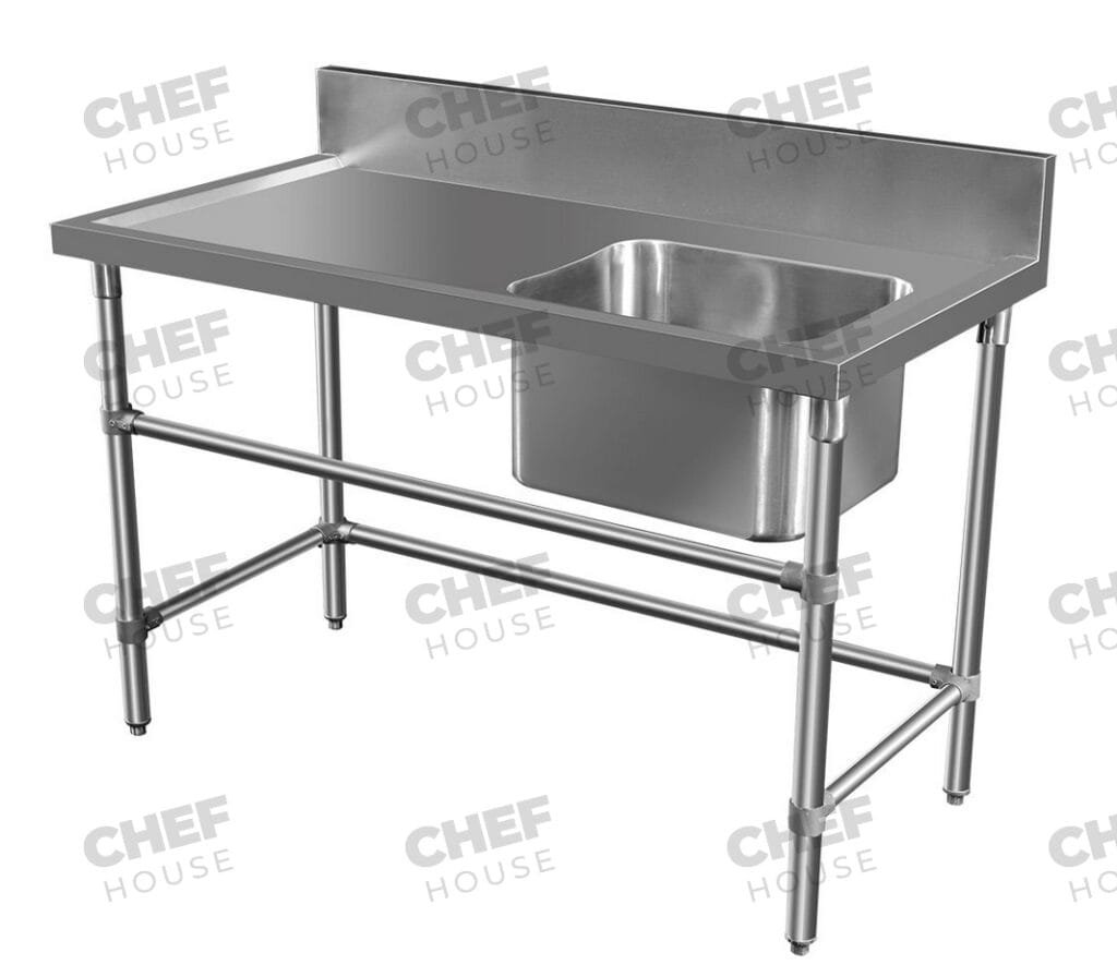 Single Right Bowl Stainless Steel Sink Bench, 1200x610 x 900mm high