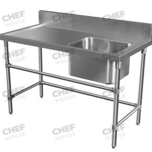 Single Right Bowl Stainless Steel Sink Bench, 1350x700 x 900mm high