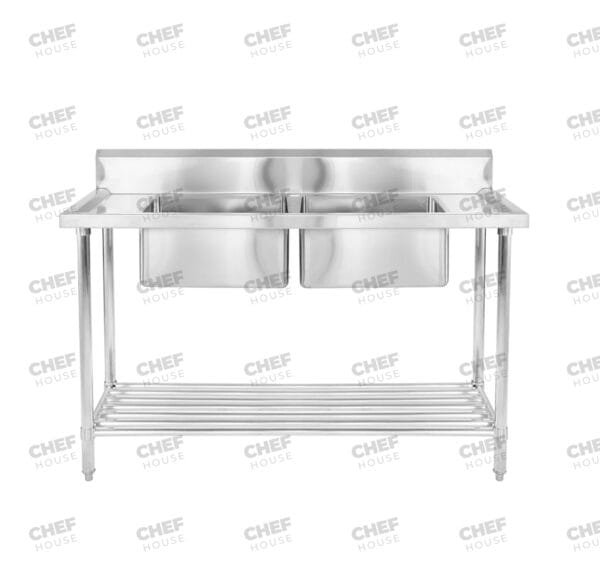 Double Middle/Centre Bowl Stainless Steel Restaurant Sink Bench, 1500x600 x 900mm high
