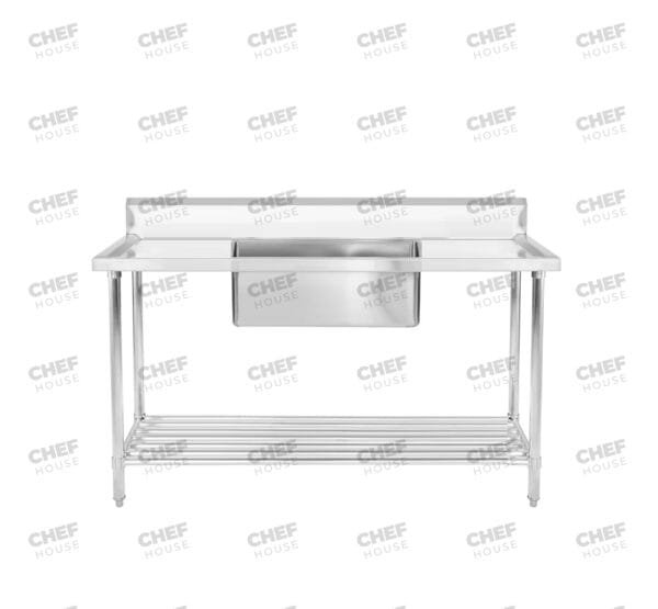 Single Middle/Centre Bowl Stainless Steel Catering Sink Bench, 1500x600 x 900mm high