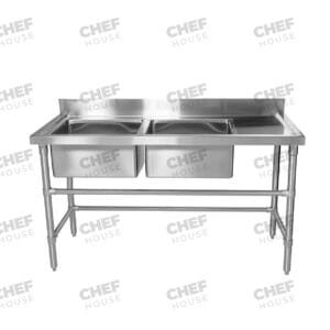 Double Left Bowl Stainless Steel Sink Bench, 1500x600 x 900mm high