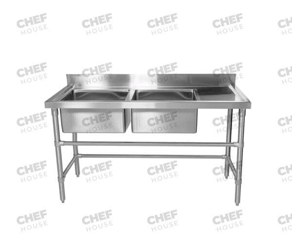 Double Left Bowl Stainless Steel Sink Bench, 1500x600 x 900mm high