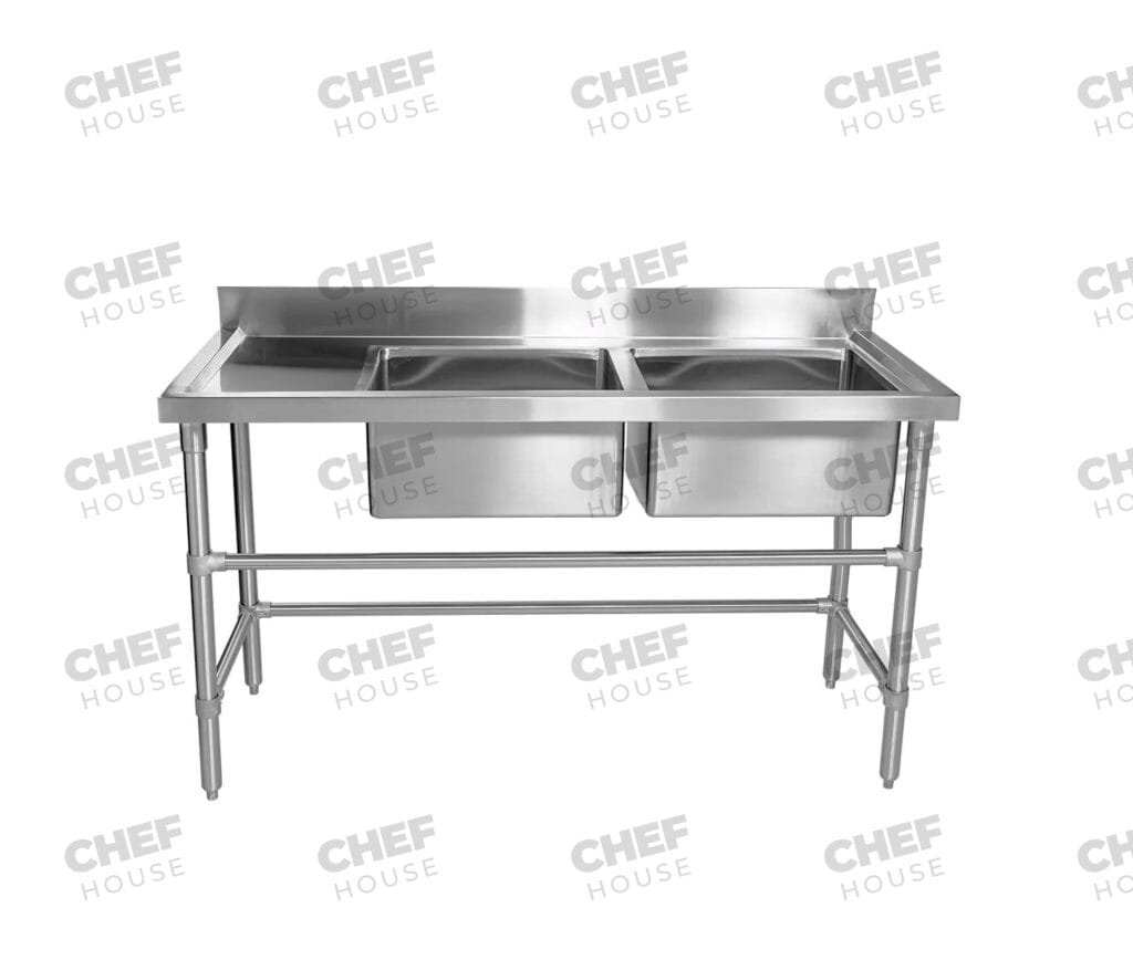 Double Right Bowl Stainless Steel Sink Bench, 1500x600 x 900mm high