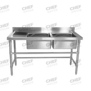 Double Right Bowl Stainless Steel Sink Bench, 1500x600 x 900mm high