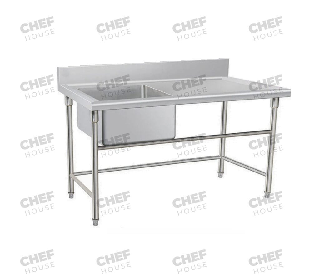 Single Left Bowl Stainless Steel Sink Bench, 1500x600 x 900mm high