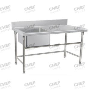 Single Left Bowl Stainless Steel Sink Bench, 1500x600 x 900mm high